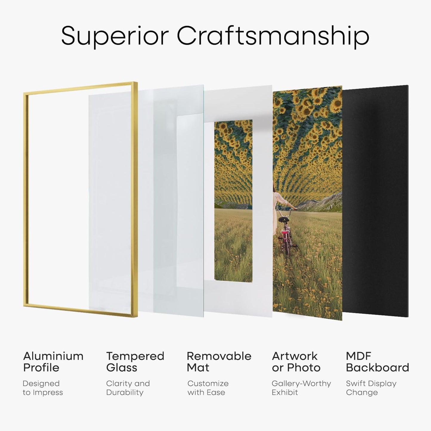 Homeforia 9x12 Gold Frame, High End Metal 9 x 12 Picture Frames with Mat 7 by 10 inch Photo, 9by12 Thin Poster Frame Matted to 7x10 Art, 12x9 Wall or Tabletop Frame, Tempered Glass, Wall Kit, Set of 1