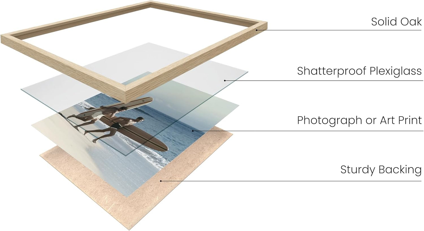 HAUS AND HUES Natural Oak Wood Gallery Wall Tabletop Frames Made with Real American Oak and Shatter-free Plexiglass - Set of 6 (Four 4x6, Two 5x7, Framed Beige)