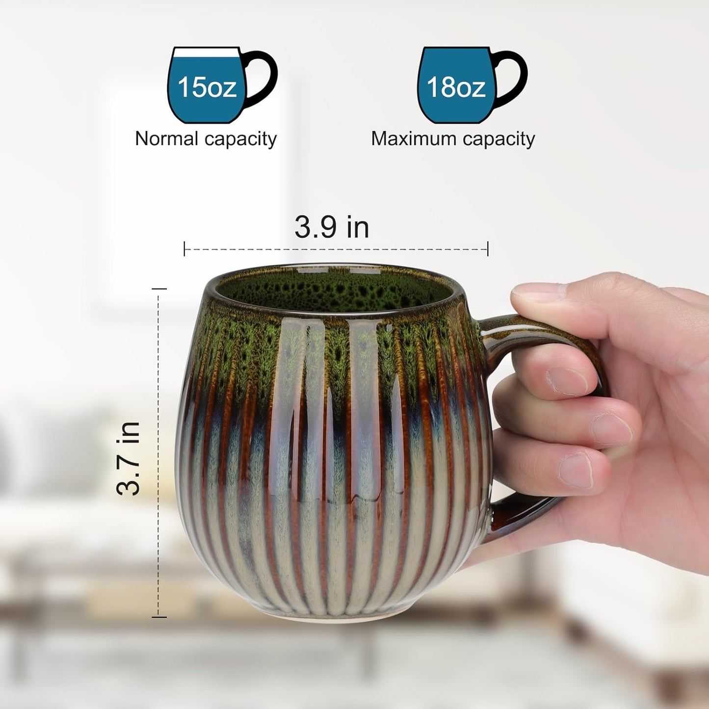 CosyCorner Ceramic Coffee Mug, 17 oz Large Coffee Cups for Home and Office, Ceramic Cup for Coffee & Tea（B）