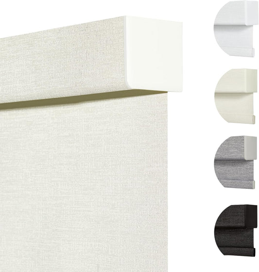 Persilux Blackout Shades for Windows Cordless Roller Blinds, Roller Windows Shades for Home with Fabric Attached Valance, UV Protections Easy Installation for Door/Office, Limestone(28" W x 56" H)