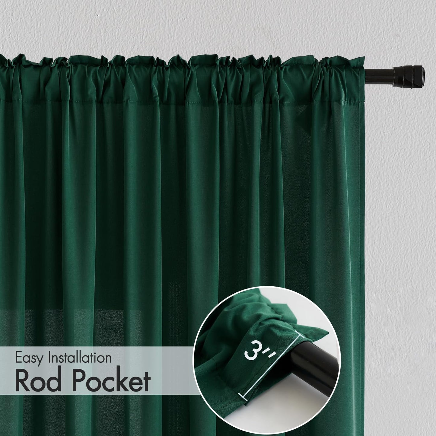 MIULEE Hunter Green Privacy Sheer Curtains That Let Light in 96 Inches Long Non-See-Through Semi Sheer Curtain Light Filtering Window Christmas Drapes for Living Room Bedroom 2 Panels Set 42 X 96