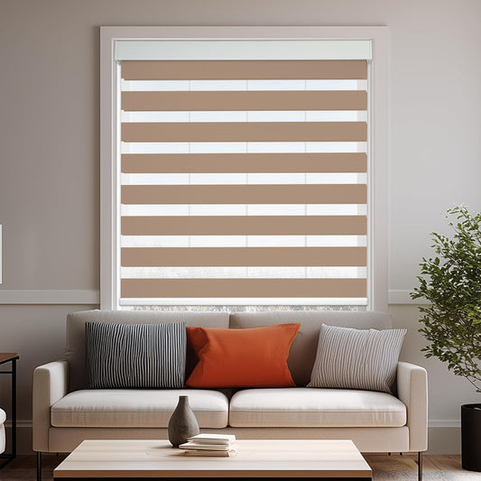 HESTIA Cordless Zebra Blinds Light Filtering Roller Shades UV Blocking Blackout Privacy Indoor Window Blind for Home Office Day and Night, Beige,42" W x 48" H