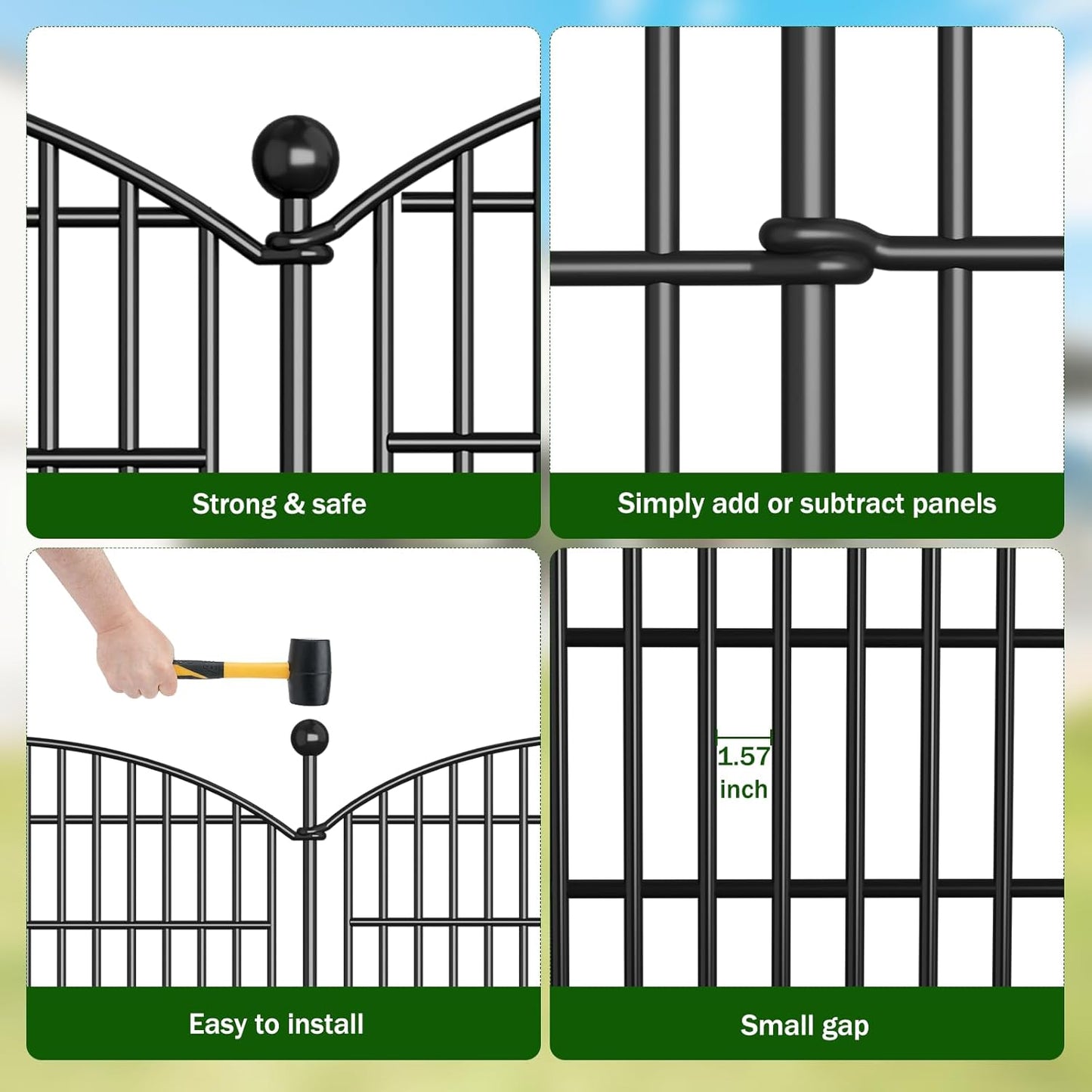 15 Panels Decorative Garden Fence - 32 in (H) x 35.4 ft (L) No Dig Dog Fence Outdoor for Yard, Rustproof Tall Garden Fencecing Panels, Animal Barrier Suitable for Yard Border, Patio, and Outdoor Use