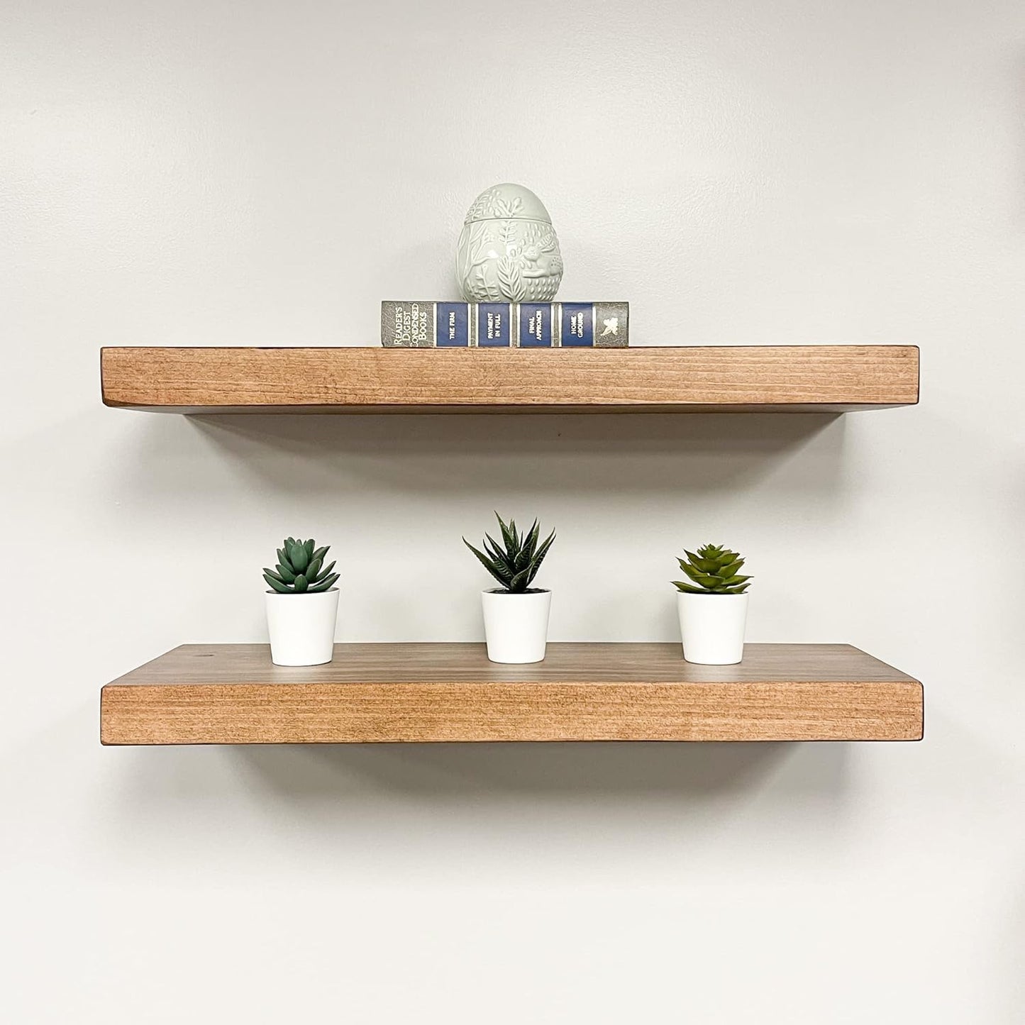 URBANDI, Rustic Floating Shelves, Set of 2, Hidden Bracket, Solid Wood, Heavy Duty, Wall Mounted Shelves, (Brown, 12Wx10D)