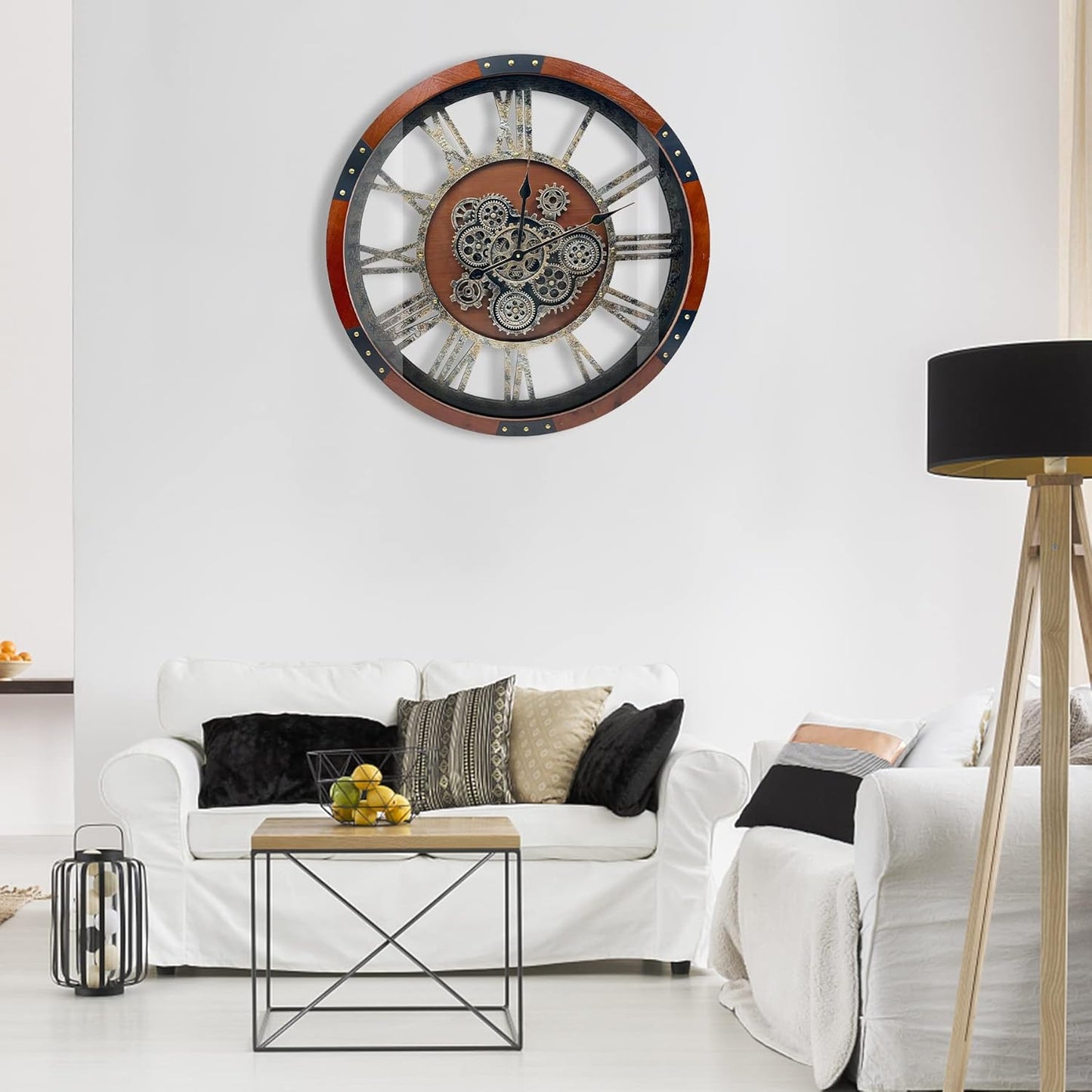 DORBOKER 40" Original Moving Gears Wall Clock, Large Industrial Wall Clock for Living Room Decor,Oversized Wood Vintage Farmhouse Steampunk Rustic Clocks for Wall Decor,Black Walnut
