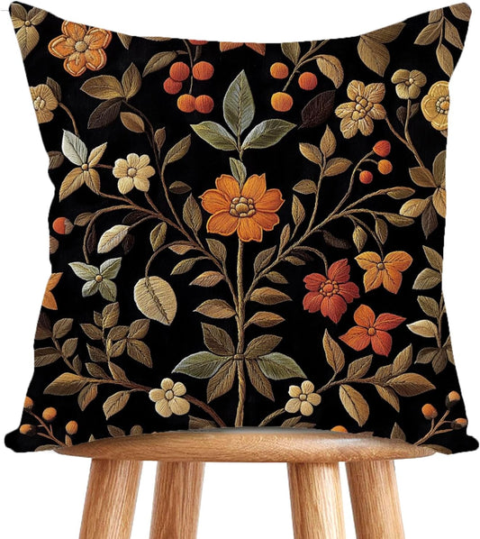William Morris Abstract Vintage Print Floral Velvet Design Throw Pillow Covers Home Decor, Retro Art Deco Pillowcase Cushion Cover for Bed Sofa Living Room, Square 18x18inch (Black-Floral)