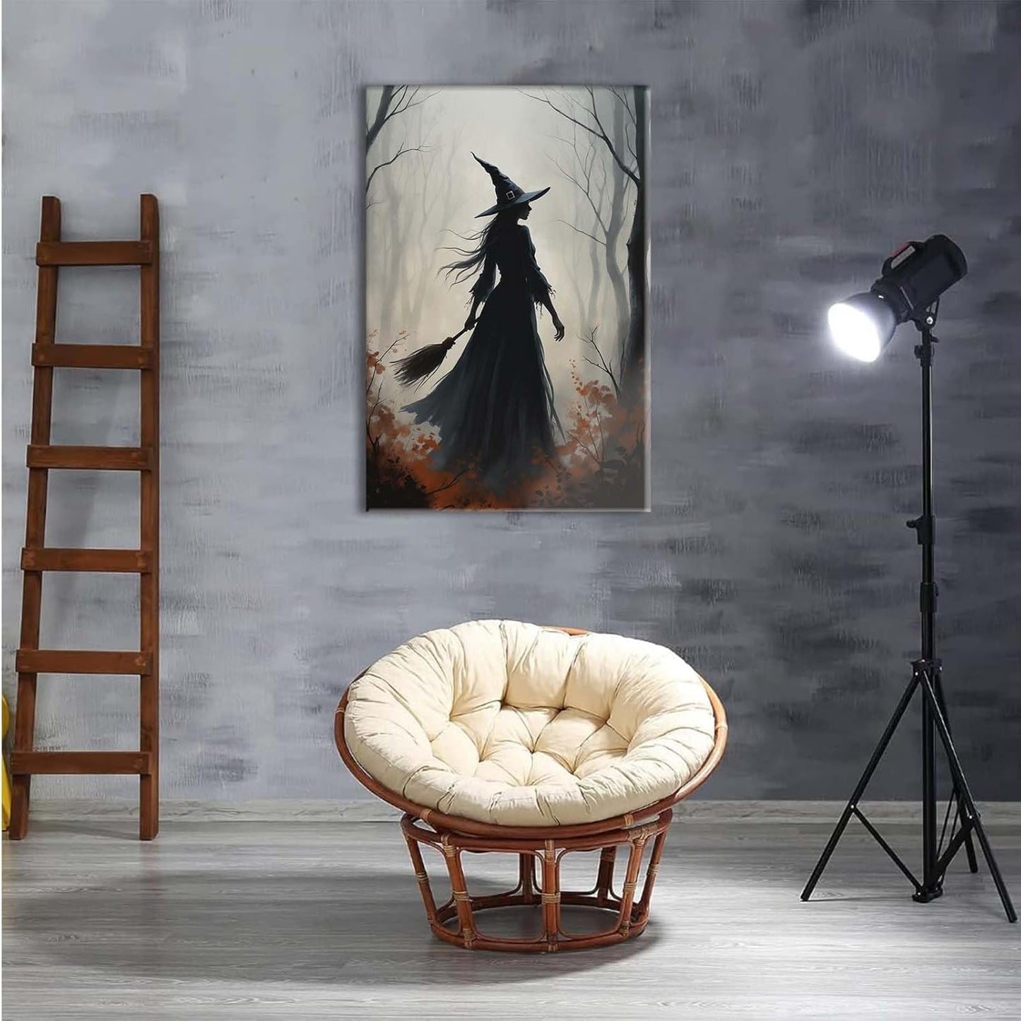 JFHCQJPK Vintage forest witch silhouette poster Halloween mural poster decoration mural art magic suitable for home living room bedroom16x24in Frameless