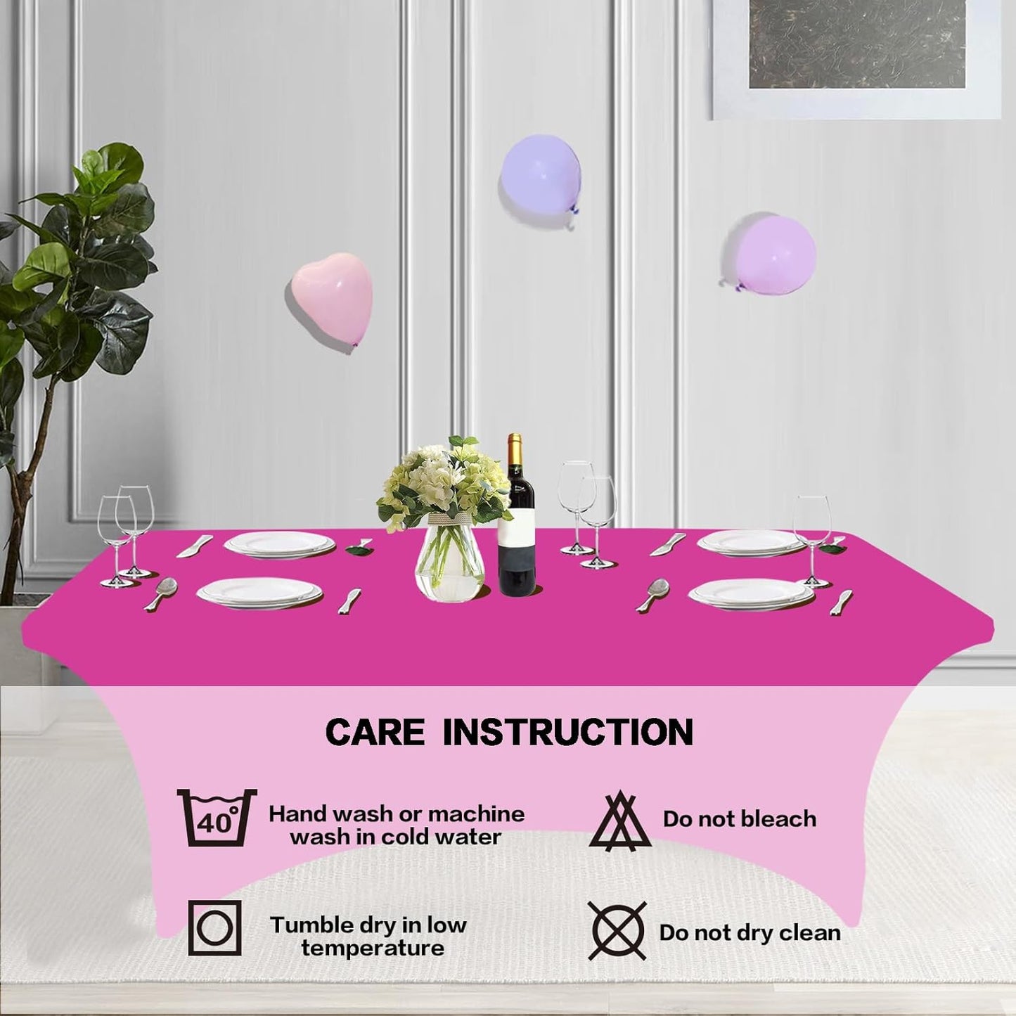 IVAPUPU 2 Pack 8FT Table Cloth for Rectangular Fitted Events Stretch Fuchsia Table Covers Washable Cover Spandex Tablecloth Protector for Party, Wedding, Cocktail, Banquet, Festival