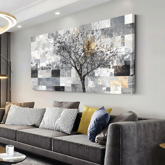 LASMOND Modern Abstract Tree Wall Art for Living Room Black and White Canvas Painting Wall Art Large Nature Landscape Artwork Bedroom Office Home Decor (40x20 Inches)