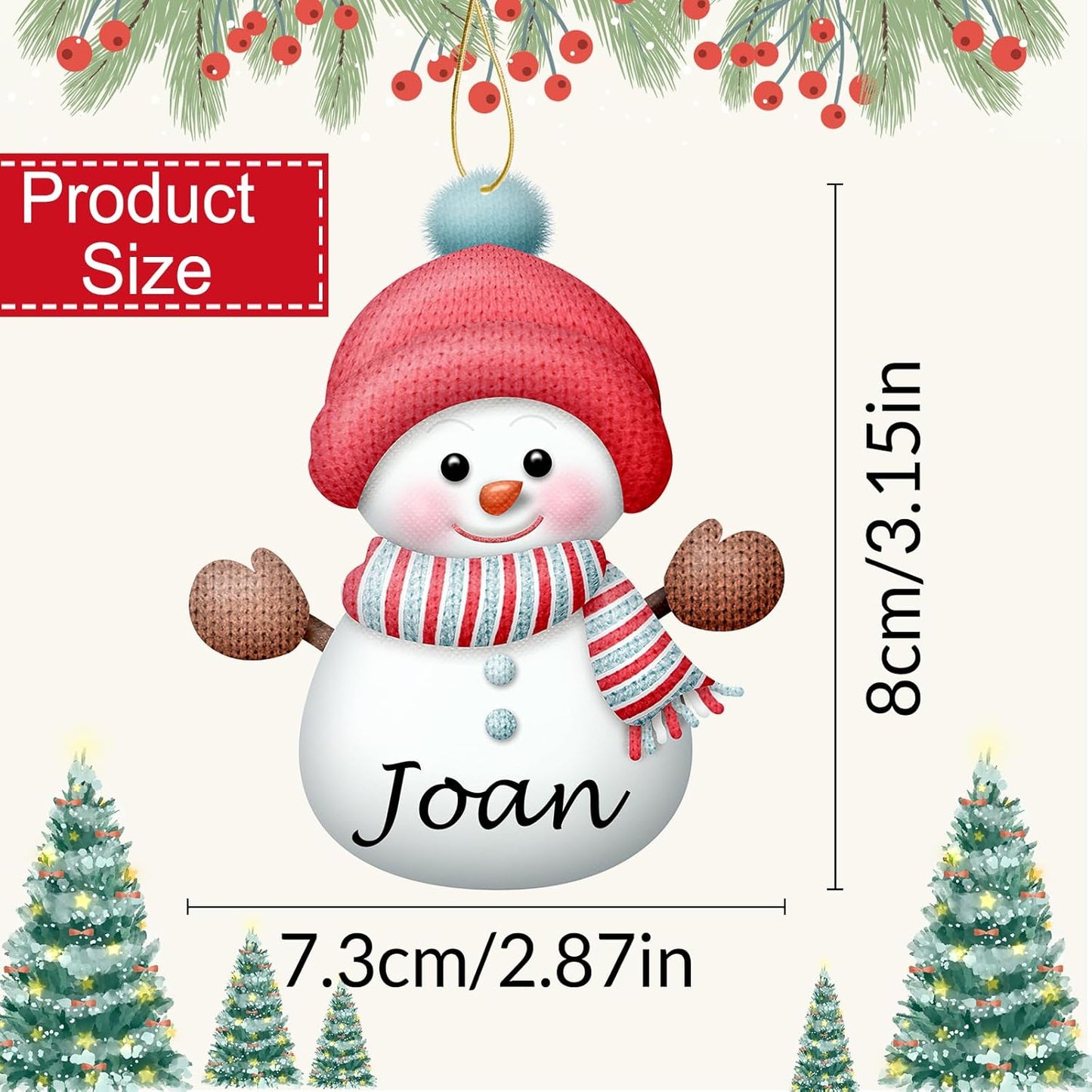 Personalized Christmas Ornaments with Names Snowman Custom Family Ornament Customized Xmas Tree Hanging Wood Decoration Gift 3.15"（8cm） Purple