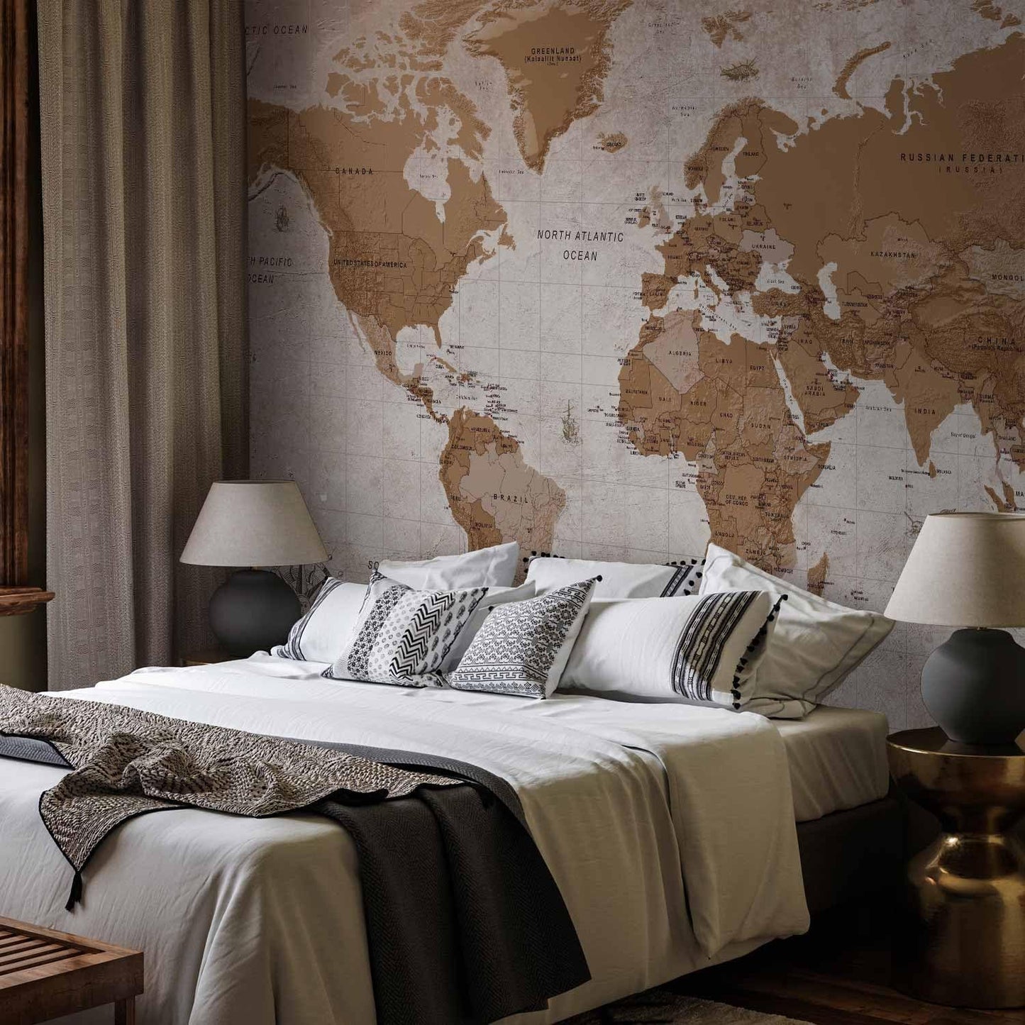 artgeist Wall Mural World Map 173x124 in - Peel and Stick Self-Adhesive Wallpaper Removable Large Sticker Foil Wall Decor Print Picture Image Design Map of The World k-A-0108-a-a