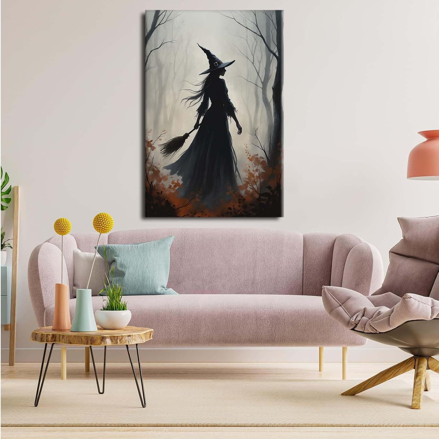 JFHCQJPK Vintage forest witch silhouette poster Halloween mural poster decoration mural art magic suitable for home living room bedroom24x36in Frameless