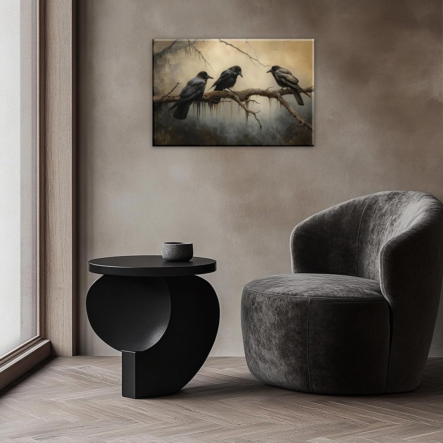 OAAPITI Halloween Decor Vintage Crow Wall Art Retro Art Poster Creepy Raven Picture Print Horrid Cemetery Painting Artwork Home Wall Decor(Artwork-4,20"x30")