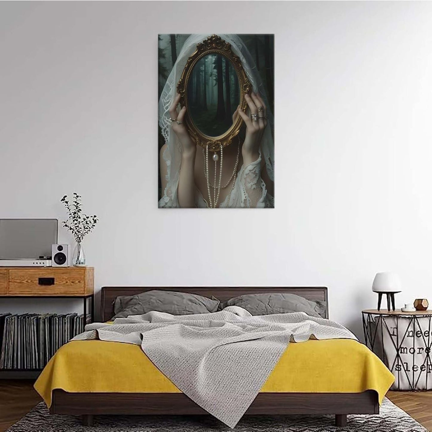 Mirror face covering dark art poster print melancholy gothic painting vintage feminine print victorian style decoration antique art24x36in Frameless
