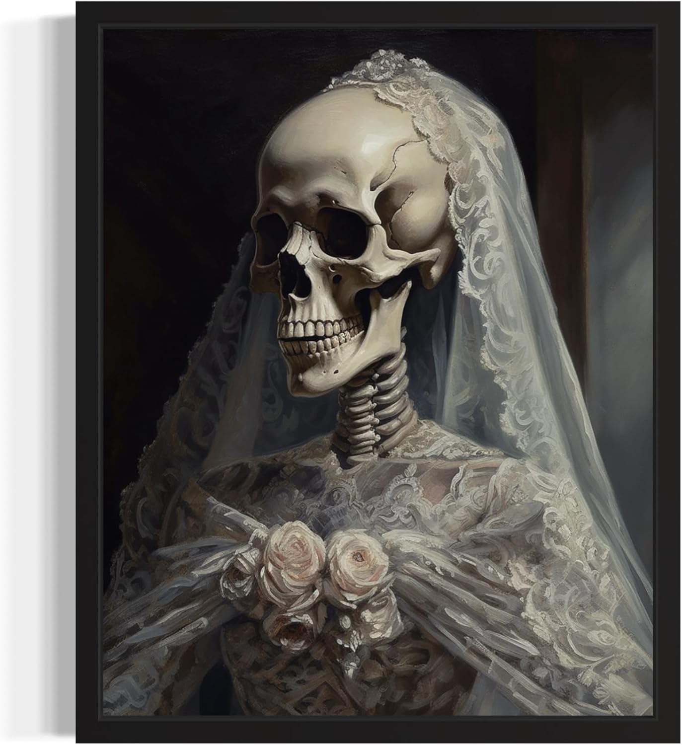 Skull Gown Poster Art Print, Halloween Scary Vintage Wall Art Academia Spooky Painting Decoration for Horror Prints, Gothic Posters Bedroom Decor 89 (Skull Gown, 11 x 14 inches, Unframed)