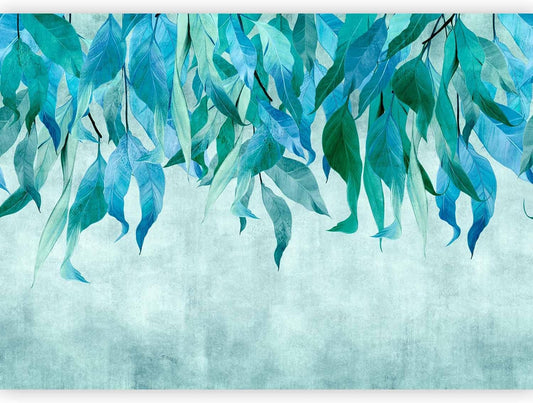 artgeist Premium Wall Mural Hanging Leaves 118x83 in - Non-Woven Wallpaper Fleece Wall Decor Photo Print Picture Image Design Nature Botanical Concrete Green Blue b-C-10146-a-b
