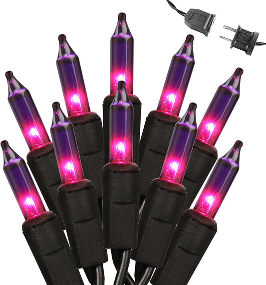 Brizled Purple Halloween Lights, 21.3ft 100 Count Purple Mini Lights String, Connectable, UL Certified Black Wire, Indoor/Outdoor, Halloween, Holiday, Party Decor