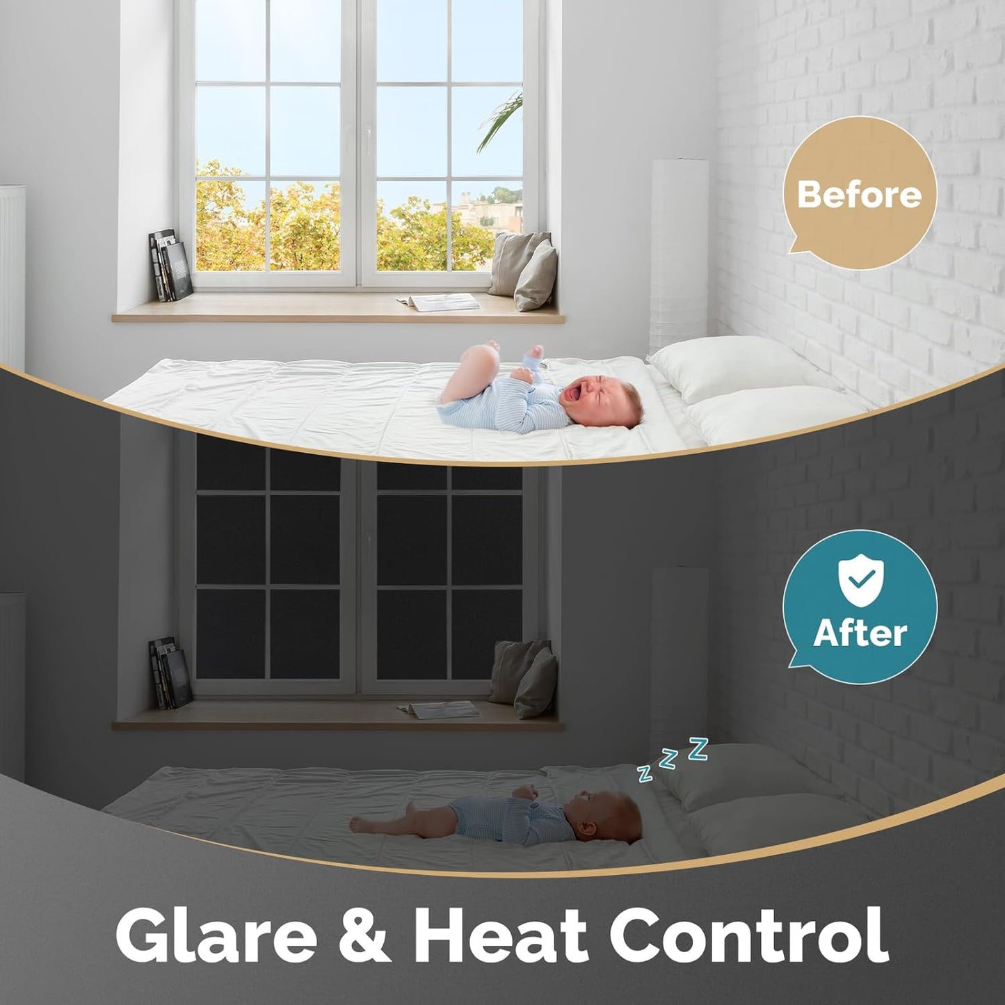 DOWELL Blackout Window Film, 100% Light Sun Blocking Static Cling Frosted Privacy Film for Glass, Heat Control Removable Window Tint, Room Darkening Cover for Day Sleep, Black, 17.5" x 157.5"