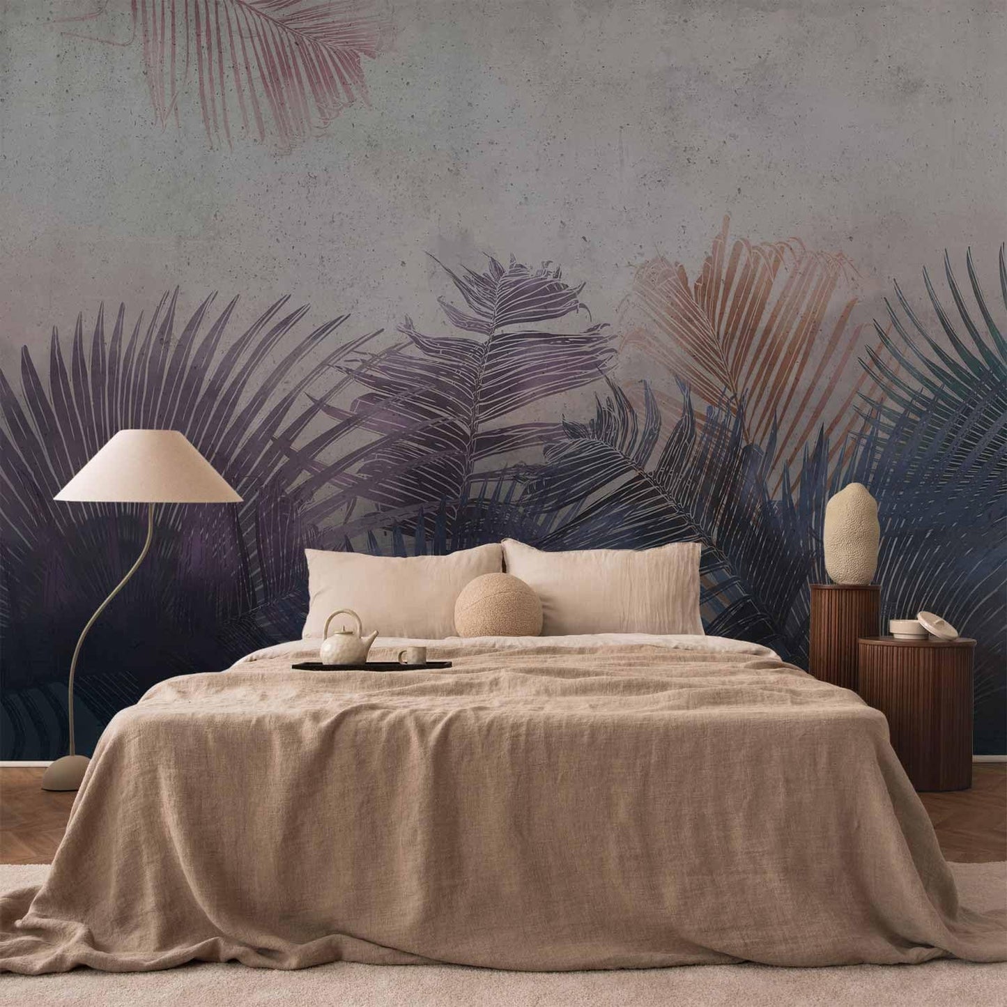 artgeist Wall Mural Jungle 135x101 in - XXL Peel and Stick Self-Adhesive Wallpaper Removable Large Sticker Foil Wall Decor Print Picture Image Design Leaves Botanical Nature Purple Grey b-A-0827-a-a