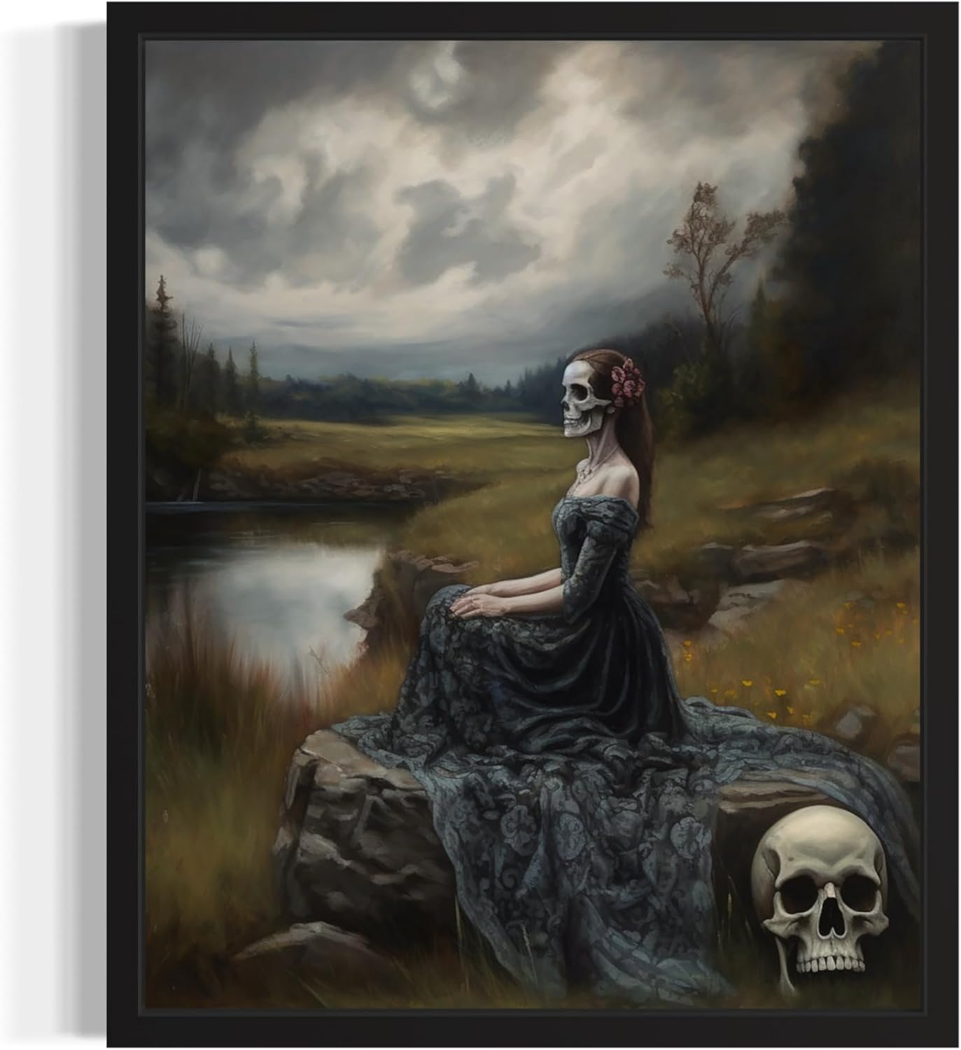 Widow Ghost Poster Art Print, Halloween Scary Vintage Wall Art Academia Spooky Painting Decoration for Horror Prints, Gothic Posters Bedroom Decor 89 (Widow Ghost, 8 x 10 inches, Black Frame)