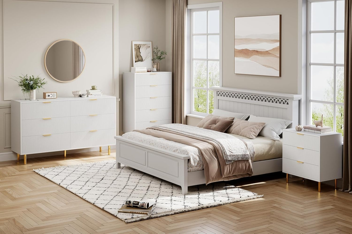 GAOMON 6 Drawer Dresser, Wood Chest of Drawers Organizer Storage with Gold Handle, Large Storage Cabinet, Modern Design Dresser for Bedroom, Living Room, Closet, Hallway, Entryway, White