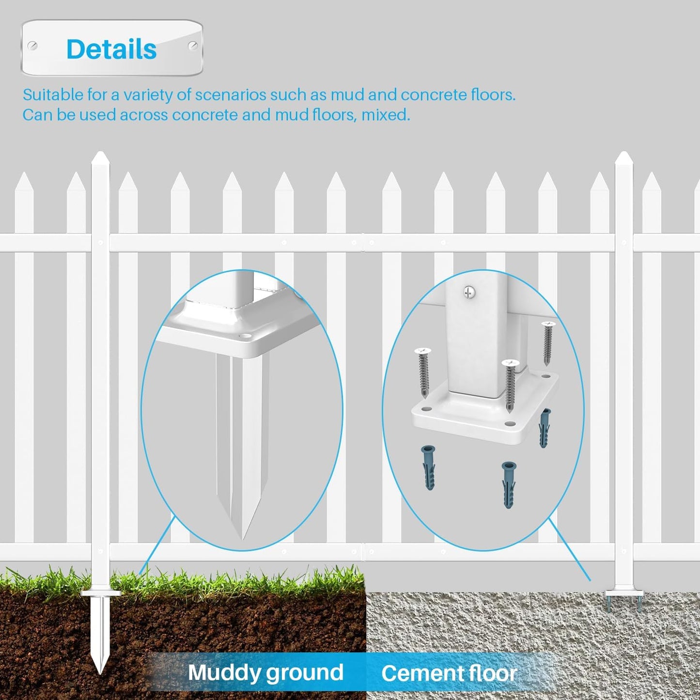 Patio 10 Sets Vinyl Picket Fence Panels 36" H x 84" W White PVC Decorative Fence for Front Yard Porch Patio Deck Pool Air Conditioner Fence Safety Dog Fence (34 Pickets, Straight)