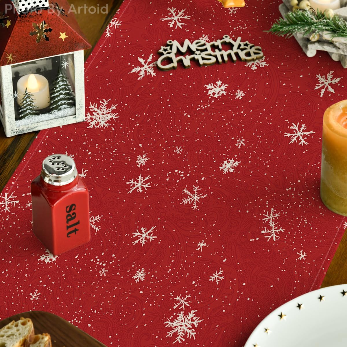 Artoid Mode Snowman Christmas Birds Trees Table Runner, Seasonal Winter Xmas Holiday Kitchen Dining Table Decoration for Indoor Outdoor Home Party Decor 13 x 48 Inch