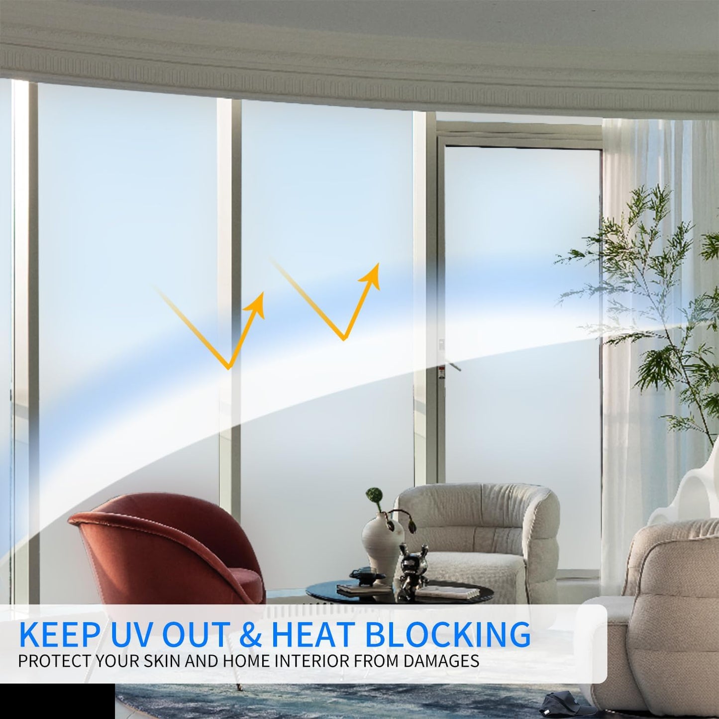 Window Privacy Film with Installation Tools, White Frosted, Static Cling, Anti UV, Heat Control, Ideal for Home Shower Office Glass Door (White Frosted, 45.2×314.9Inch)