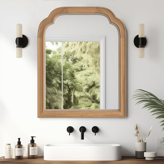 WallBeyond Wood Frame Wall Mirror Decor for Entryway, Living Room or Bedroom Home Decor - Light Woodgrain [16" x 20" Honey-Colored]