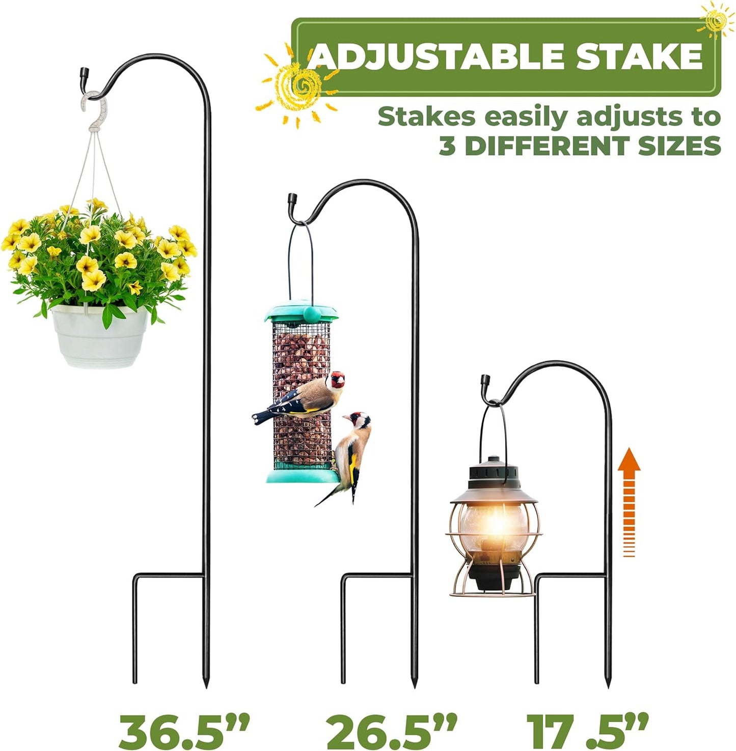 Sorbus Shepherds Hooks for Outdoor - Set of 10 Extendable Garden Planter Stakes for Bird Feeders, Outdoor Décor, Plants, Lights, Lanterns, Flower Baskets and More! Supports Up to 6.5 Lbs. (10 Pack)