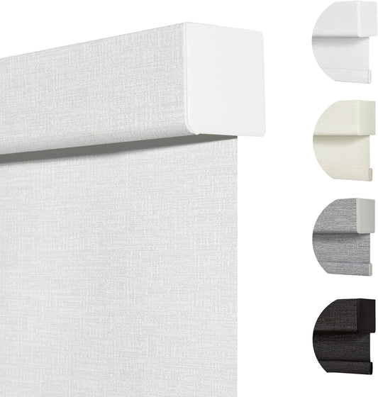 Persilux Blackout Roller Shades & Blinds Windows Shades Free-Stop Blackout Blinds with Jacquard Fabric,Cordless Blinds Pull Down Shades for Home, Easy to Install for Door/Office, White(56" W x 48" H)