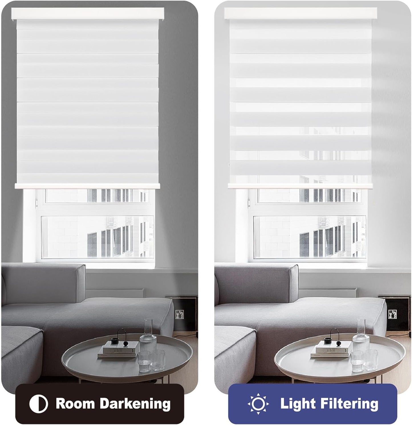 HESTIA Cordless Zebra Blinds Light Filtering Roller Shades UV Blocking Blackout Privacy Indoor Window Shades for Home Office Day and Night, Brown,48" W x 60" H