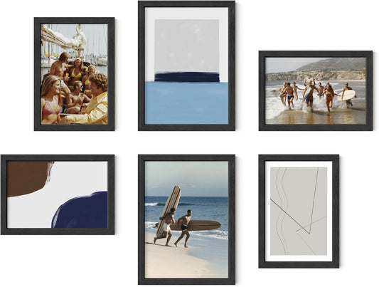 HAUS AND HUES Black Oak Wood Gallery Wall Tabletop Frames Made with Real American Oak and Shatter-free Plexiglass - Set of 6 (Four 4x6, Two 5x7, Framed Black)