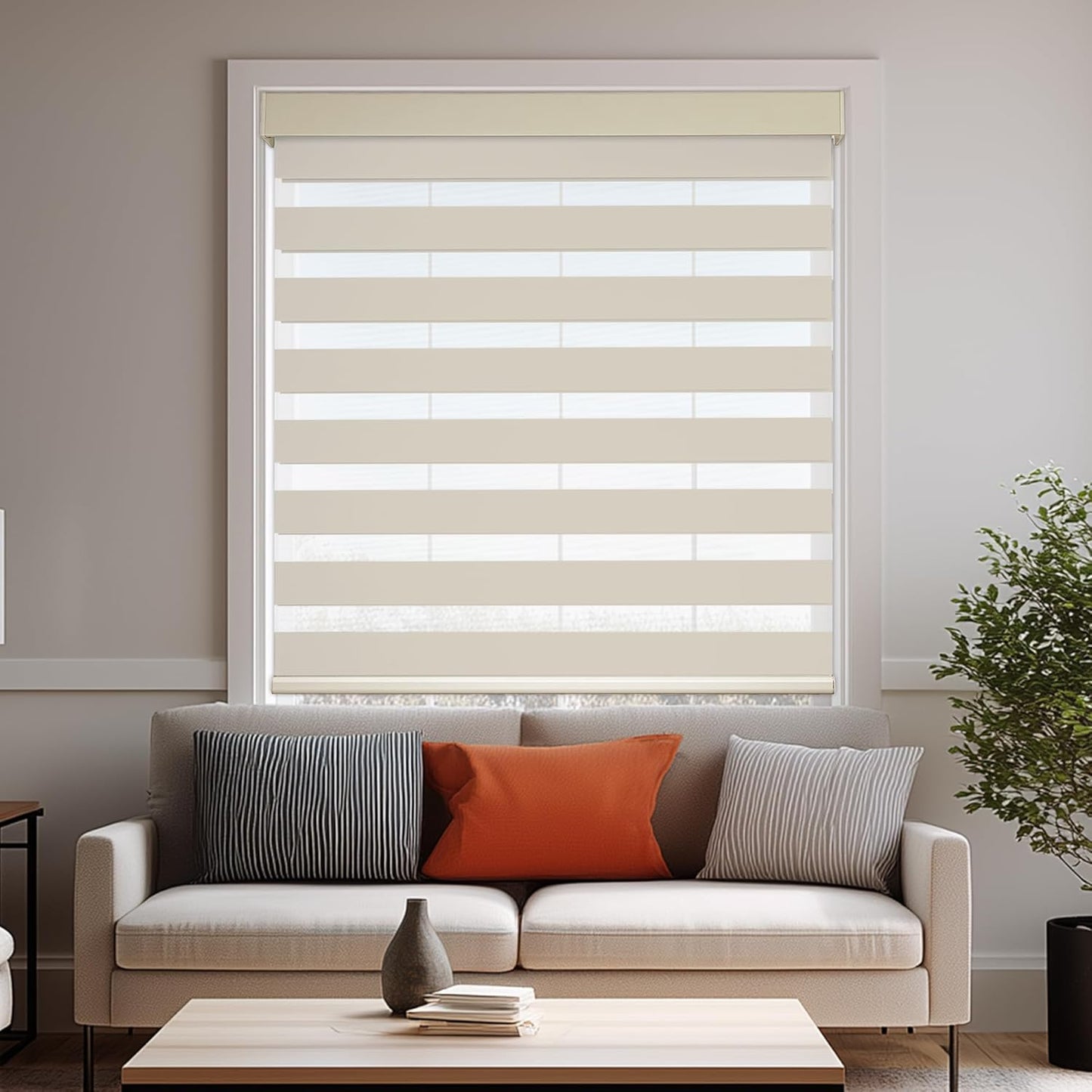 HESTIA Cordless Zebra Blinds Light Filtering Roller Shades UV Blocking Blackout Privacy Indoor Window Shades for Home Office Day and Night, Beige,50" W x 60" H