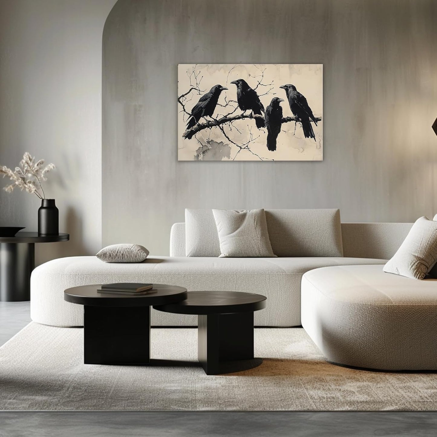 OAAPITI Birds Canvas Wall Art Black Couple Crow Picture Print Vintage Gothic Raven Artwork for Living Room Halloween Home Wall Decor(Artwork-9,28"x42")