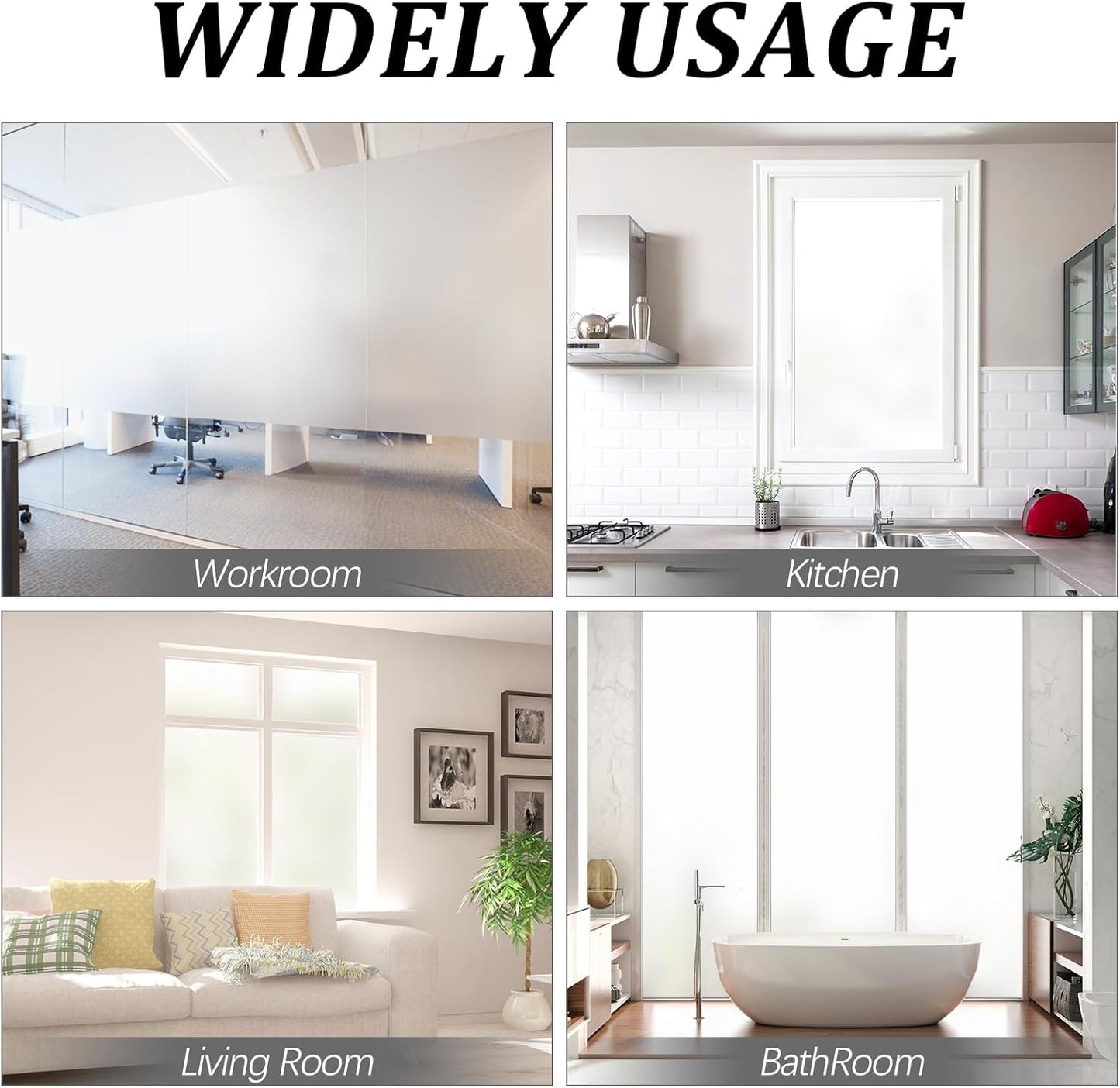 Window Privacy Film, Frosted Glass Static Cling Non-Adhesive Window Cover for Bathroom UV Sunlight Blocking Heat Control for Home Decorative Frosting Pure Matte White 35.4 x 157.4 Inches