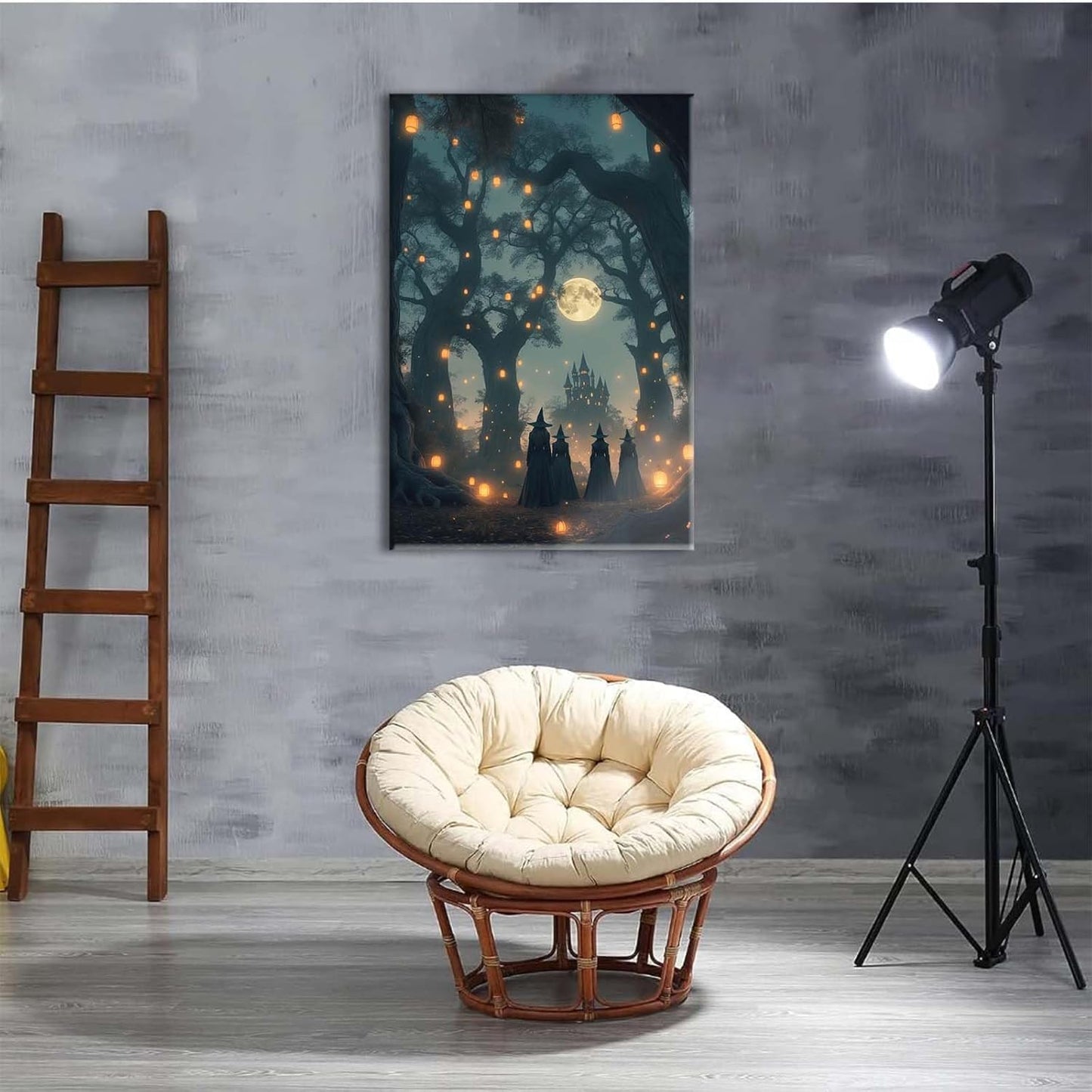 JFHCQJPK Mysterious creek painting witch and castle in magic forest art print canvas gothic print dark college decoration poster for home bedroom32x48in Frameless