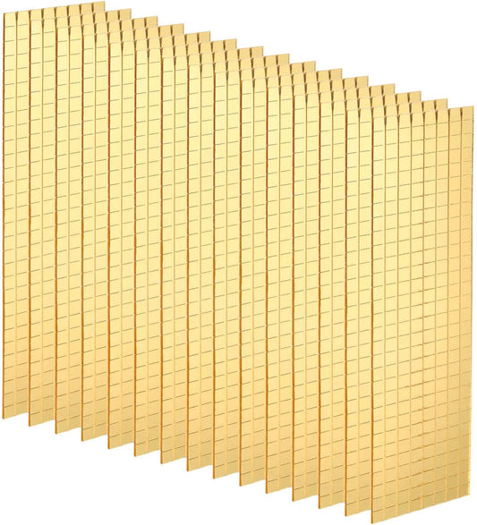 HARFINGTON 15 Sheet 7200 Pieces Self Adhesive Mirror Mosaic Tiles 5x5mm Small Square Mirror Tiles Sticker Disco Ball Stickers Mini Glass Tiles for DIY Craft Party Home Decoration, Gold