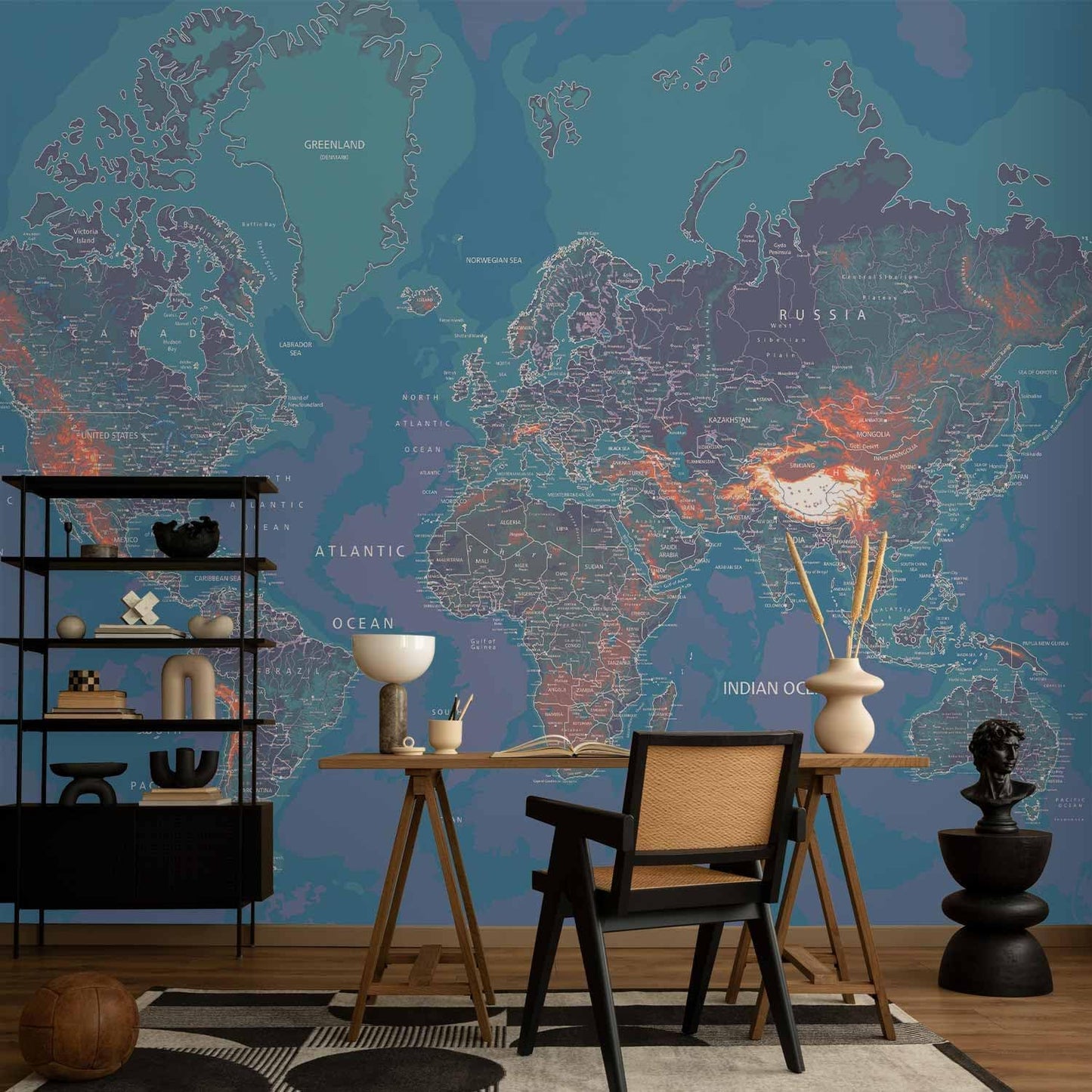artgeist Wall Mural World Map 135x101 in - XXL Peel and Stick Self-Adhesive Wallpaper Removable Large Sticker Foil Wall Decor Print Picture Image Design Map of The World k-A-0061-a-d