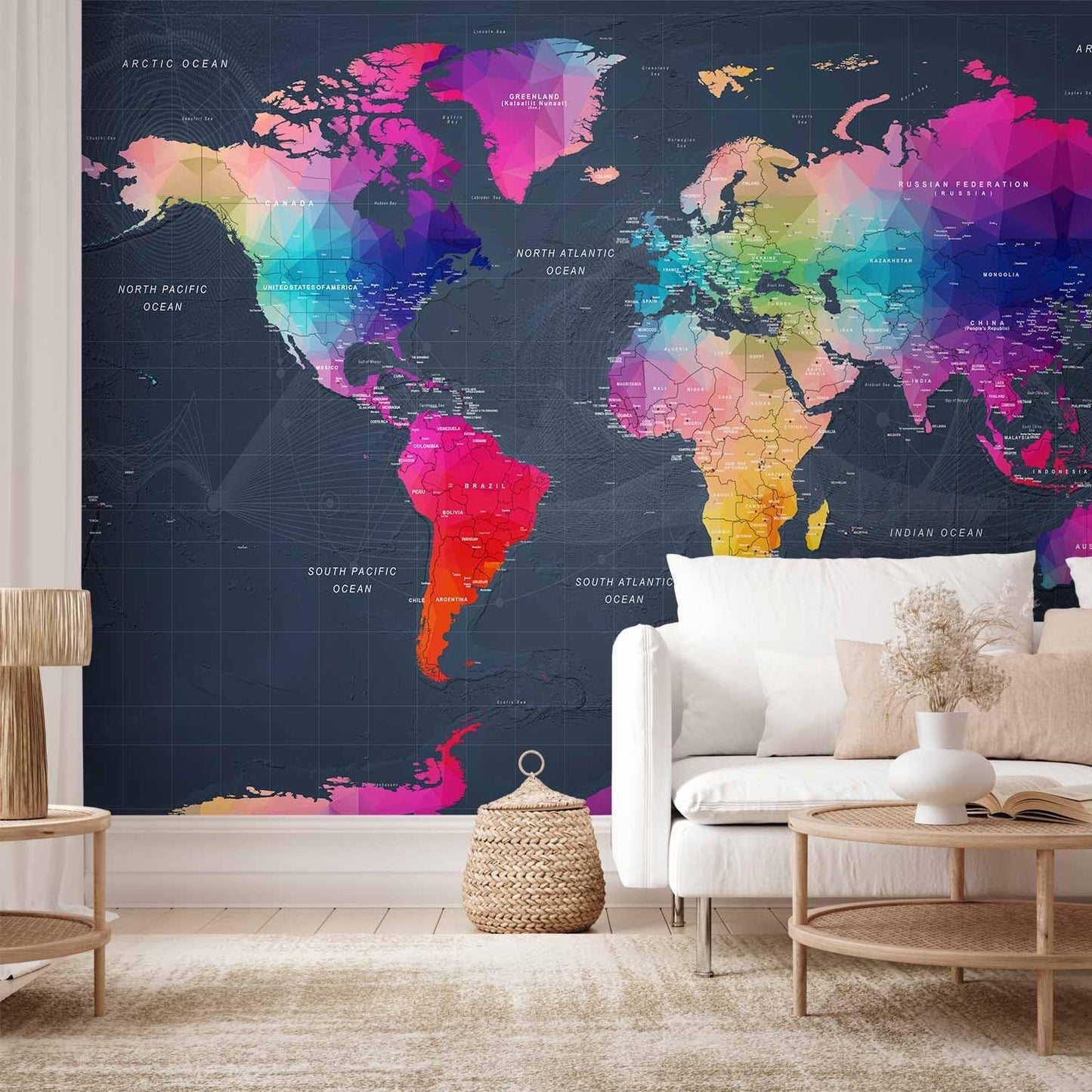 artgeist Premium Wall Mural World Map 79"x55" - XXL Non-Woven Wallpaper Fleece Wall Decor Photo Print Picture Image Design Home Map of The World k-A-0126-a-a