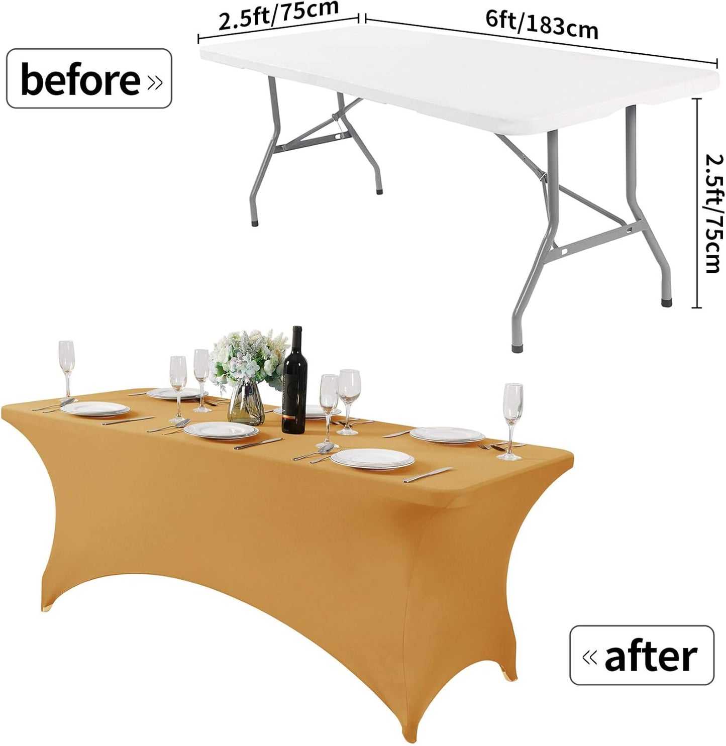 Spandex Table Cover for 6Ft or 4fT or 8ft Table Universal Fitted Stretch Tablecloth for Party, Banquet, Wedding and Events-Gold