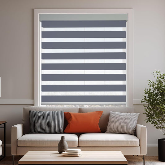 HESTIA Cordless Zebra Blinds Light Filtering Roller Shades UV Blocking Blackout Privacy Indoor Window Blind for Home Office Day and Night, Blue Grey,47" W x 60" H