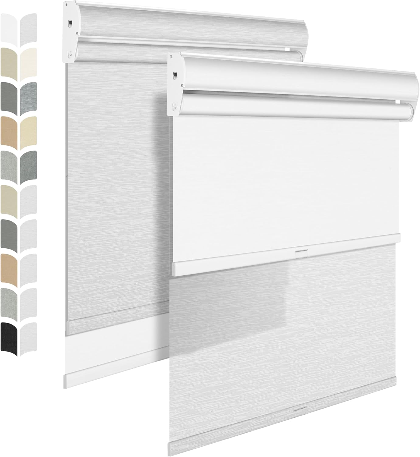 BERISSA Cordless Dual Roller Shades with Cassette Valance, Double Window Shades - Blackout and Light Filtering, Day and Night for Home Office, Door. Striped Jacquard White. 35 W x 72" H