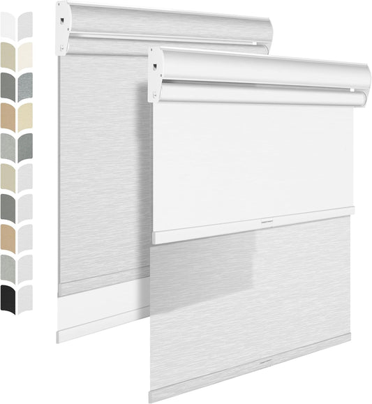 BERISSA Cordless Dual Roller Shades with Cassette Valance,Double Window Shades Blackout and Light Filtering Shades,Day and Night Roller Shades for Home Office Door.Striped Jacquard White.69 W x 48" H