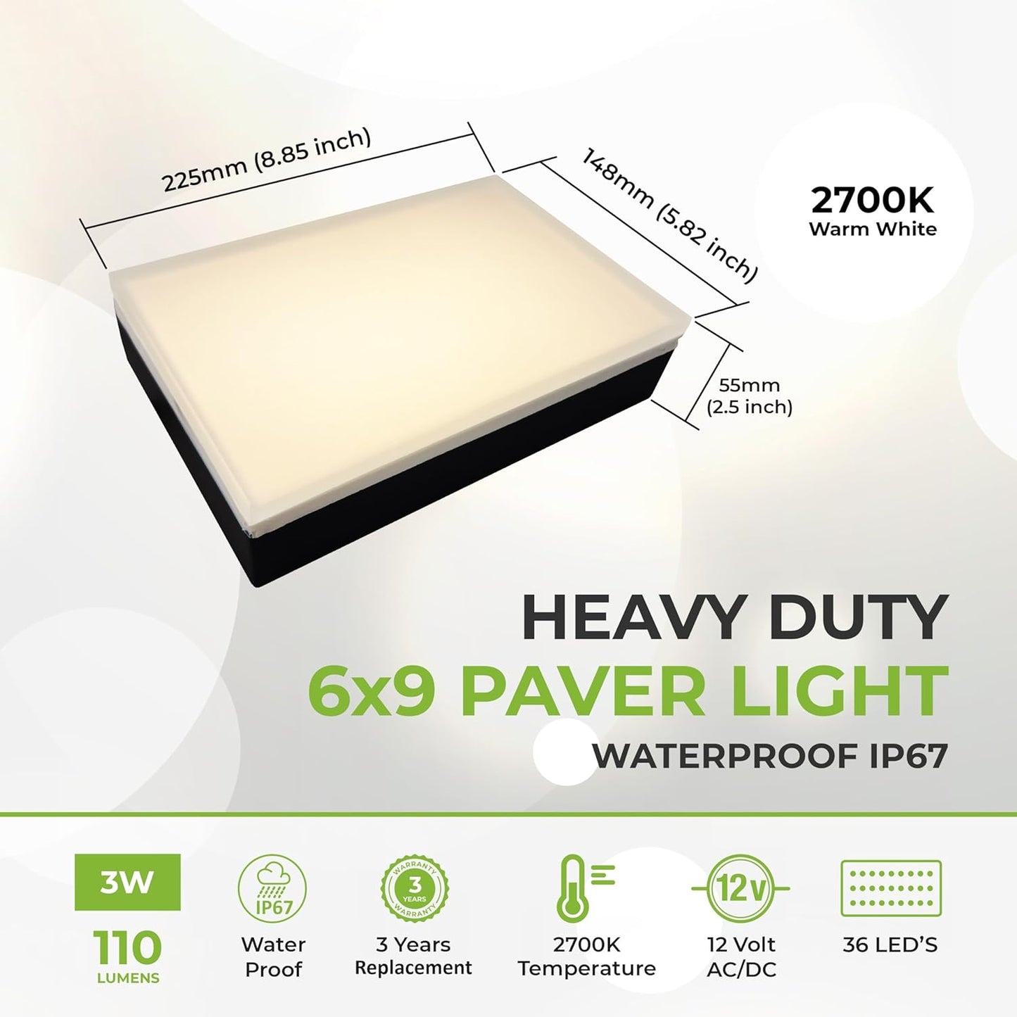 LUMENGY Paver Light 6X9 Inch (5.82 x 8.85 inches) 2700K, Brick Lighting for Pavers, Driveways, Pathways, Patios, Inground & Garden, 12V Waterproof, Drive-Over Rated