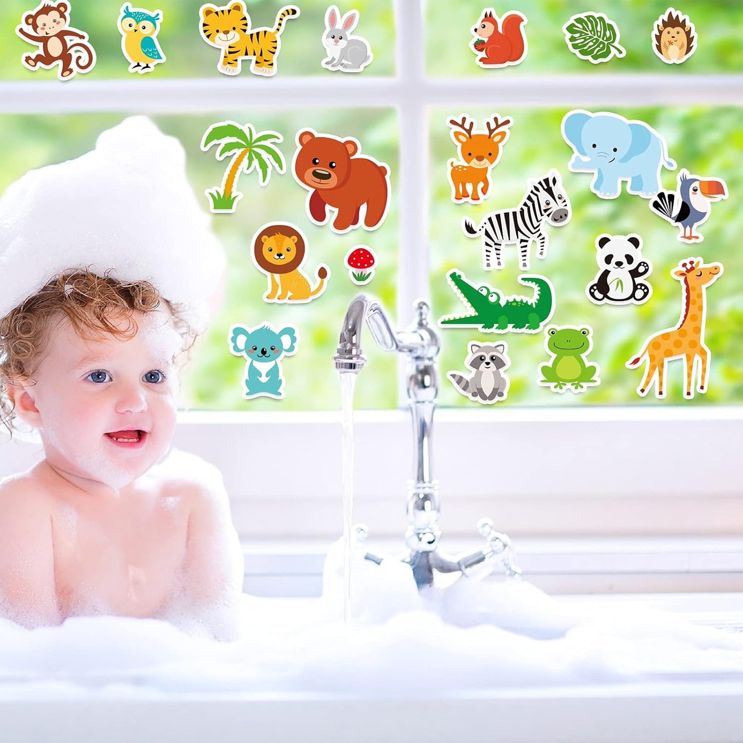 40 PCS Jungle animals Thick Gel Clings Winter Safari Window Gel Clings Decals Stickers for Kids Toddlers and Adults Home Airplane Classroom Nursery Winter Zoo Animals Party Supplies Decorations