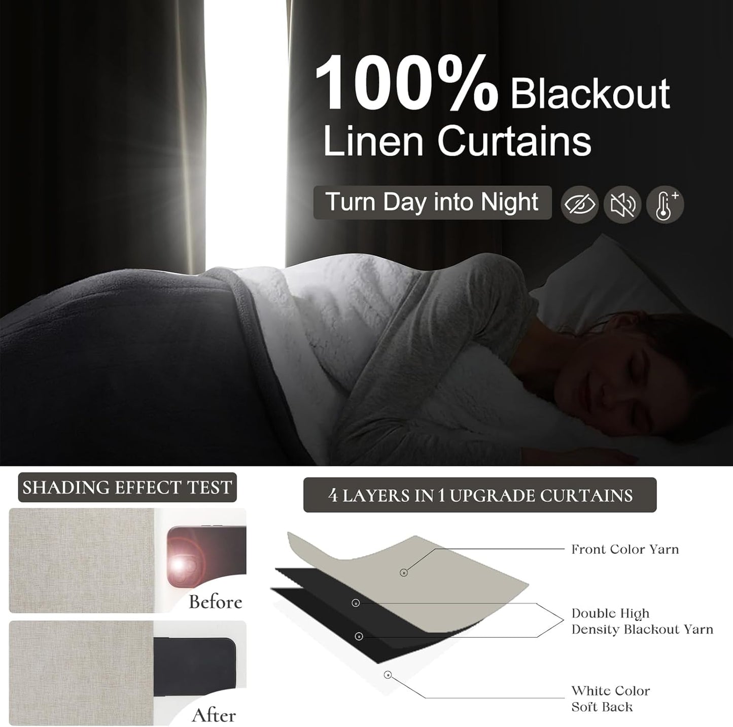 Curtains 70 Inch Length Wide Pinch Pleated Blackout for Sliding Glass Door, Farmhouse Natural Linen Thick Thermal for Summer Heat/Sound Noise Reducing Heavy Large Window Drapes (70"Wx102"Lx2Panels)