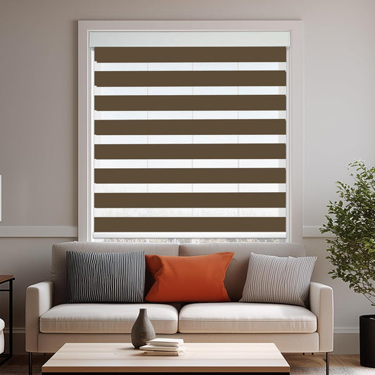 HESTIA Cordless Zebra Blinds Light Filtering Roller Shades UV Blocking Blackout Privacy Indoor Window Shades for Home Office Day and Night, Brown,48" W x 54" H