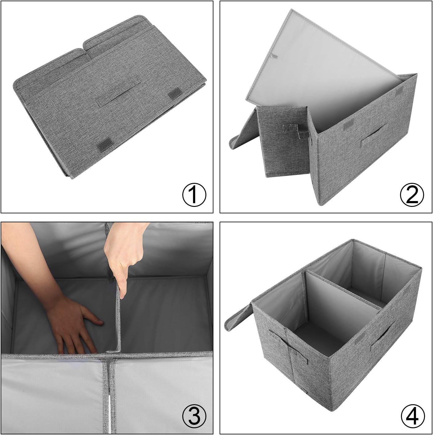 2 Pack Large Storage Boxes with Lids and Handles, Collapsible Linen Storage Bins Organizer Containers Baskets Cube with Removable Divider for Home Bedroom Closet Office (Khaki, Large)