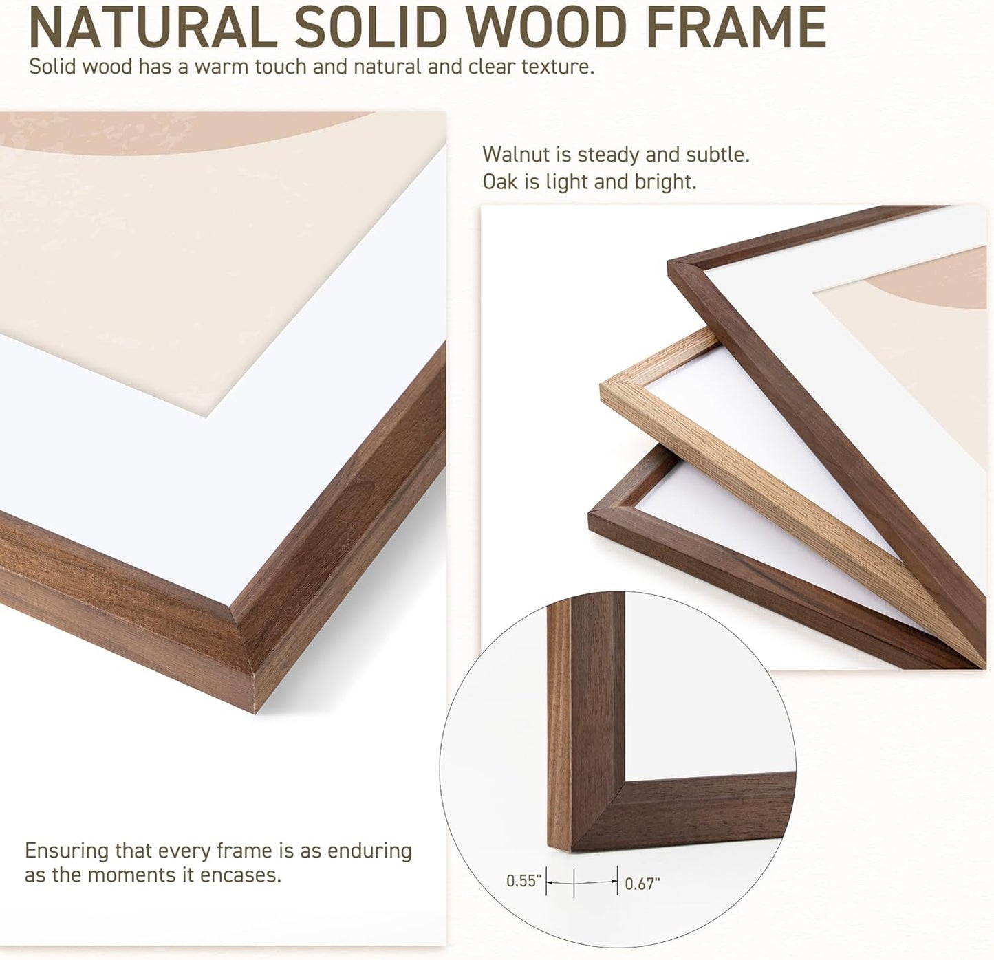 20x30 Poster Frame Natural Solid Walnut Photo Frames with 16x24 Removable Mat Wall Hanging Large Handcrafted Frame with HD Plexiglass Wall and Tabletop Display Large Picture Frame